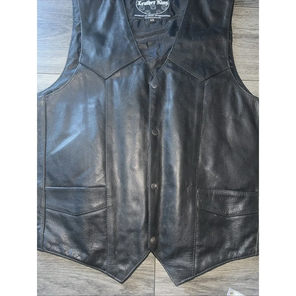 Leather‎ King Mens Black Leather Motorcycle Biker Vest Size 44